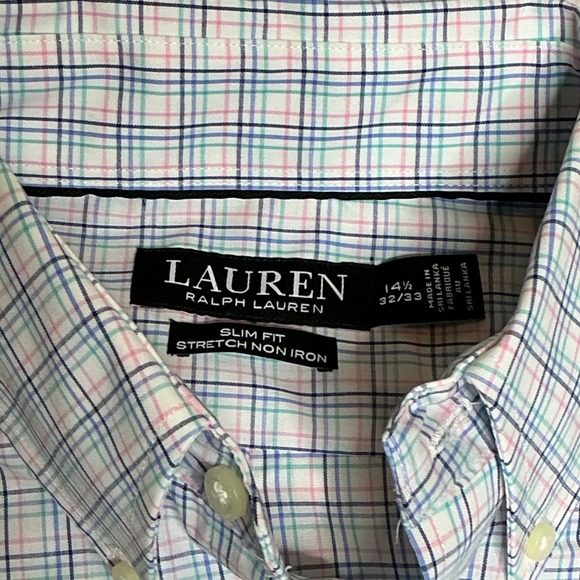 NWT Lauren Ralph Lauren Men's Slim Fit Stretch Non Iron Plaid Dress Shirt Small - Picture 3 of 7